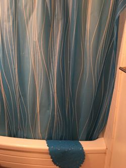 Blue Shower curtain with rings