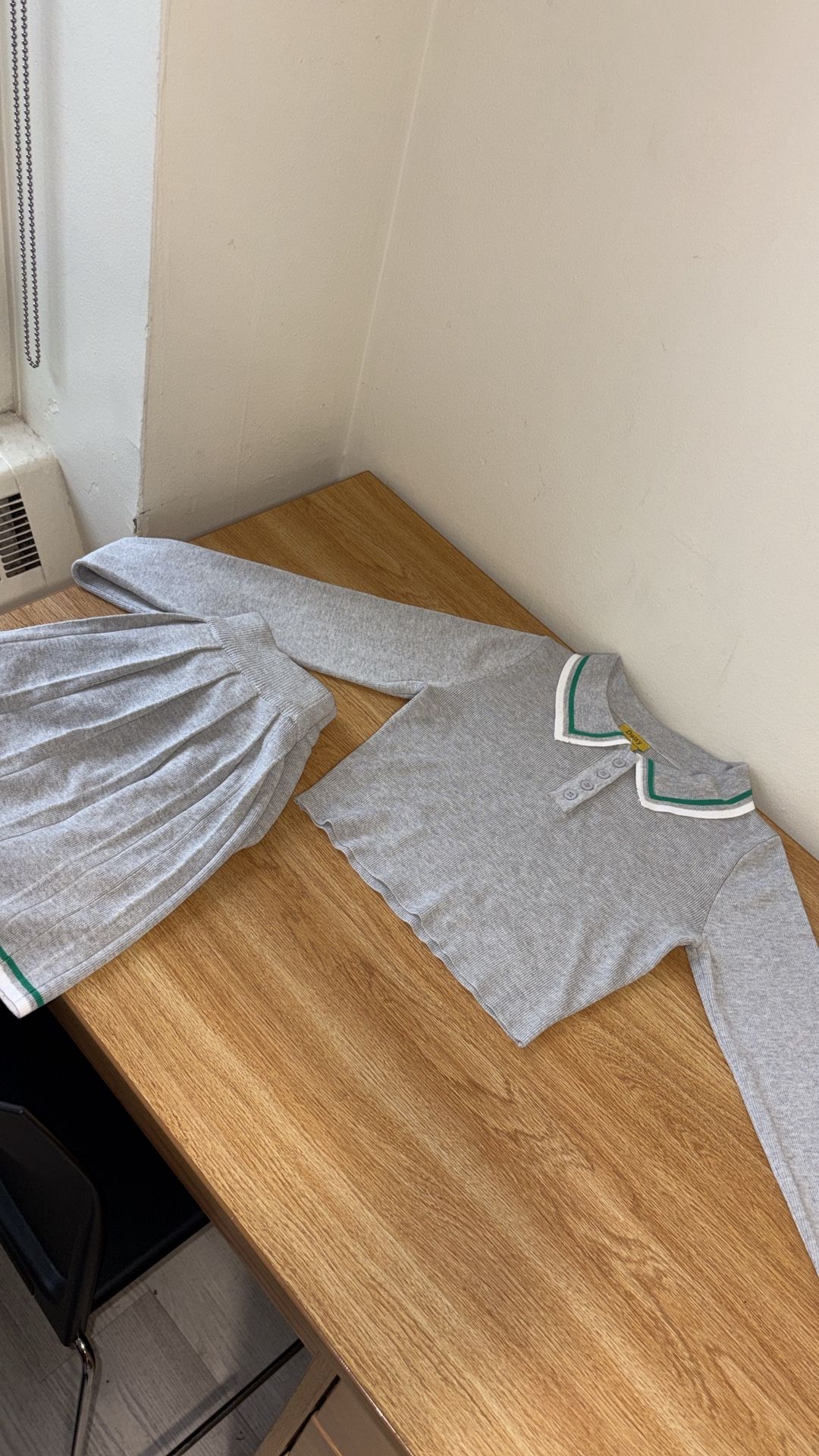 Grey and green coquette long sleeve Skirt Set 