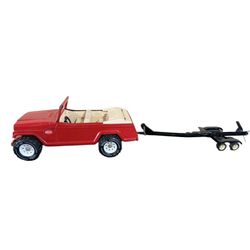 60s/70s Tonka red jeepster convertible w/ tow trailer