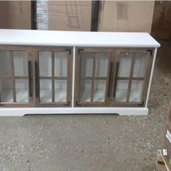 Modern Farmhouse 4 Door Glass Window Pane TV Stand (brand (New)