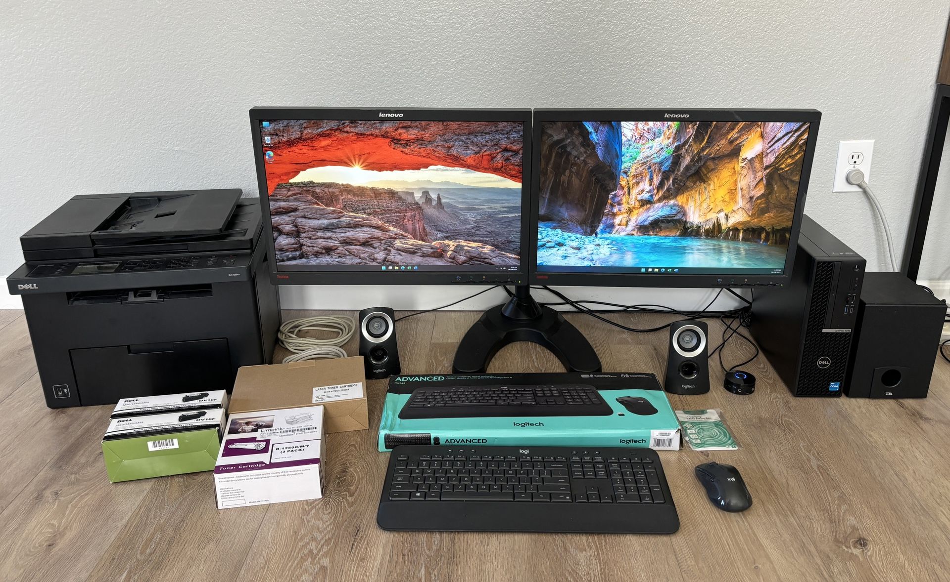 Dell OptiPlex 5090 Windows 11 Computer, Dual Monitors, Mouse & Keyboard w/Printer - Desktop PC