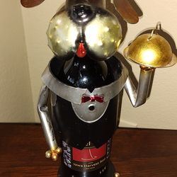 Vintage, EUC, hand-crafted (Pier 1) art sculpture wine/bottle holder in the shape of a dog butler.