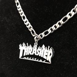 18” Rhodium Plated Figaro Necklace with Thrasher Pendant/ New paparazzi fashion drip jewelry 2020/ We Ship Fast!