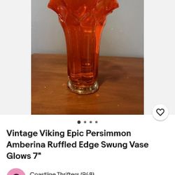 Vintage Viking Epic Persimmon Amberina Ruffled Edge Swung Vase
