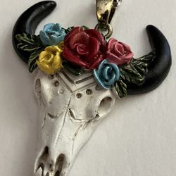 Floral Cow Skull Pendant Charm Necklace - New Jewelry Western Cowgirl Flowers Frida