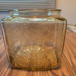 Amber yellow Federal Depression Glass Madrid Cookie Jar No Lid VINTAGE 1930's