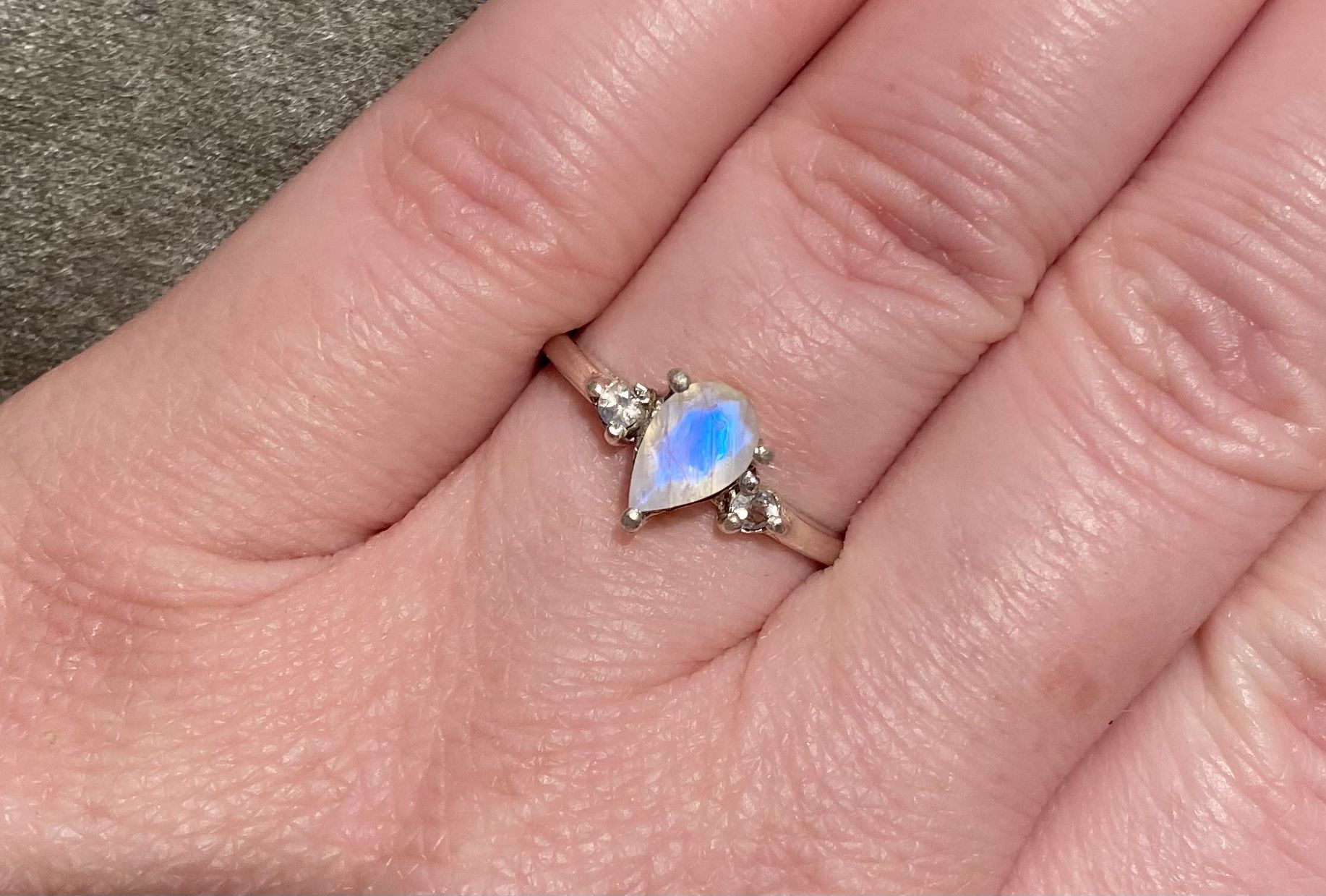 Natural Moonstone Silver Ring 925 Sz 7.75