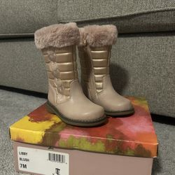 Rachel Toddler Girls Tall Boots Size 7 Pink Gold Faux Fur Trim Cozy & Comfy