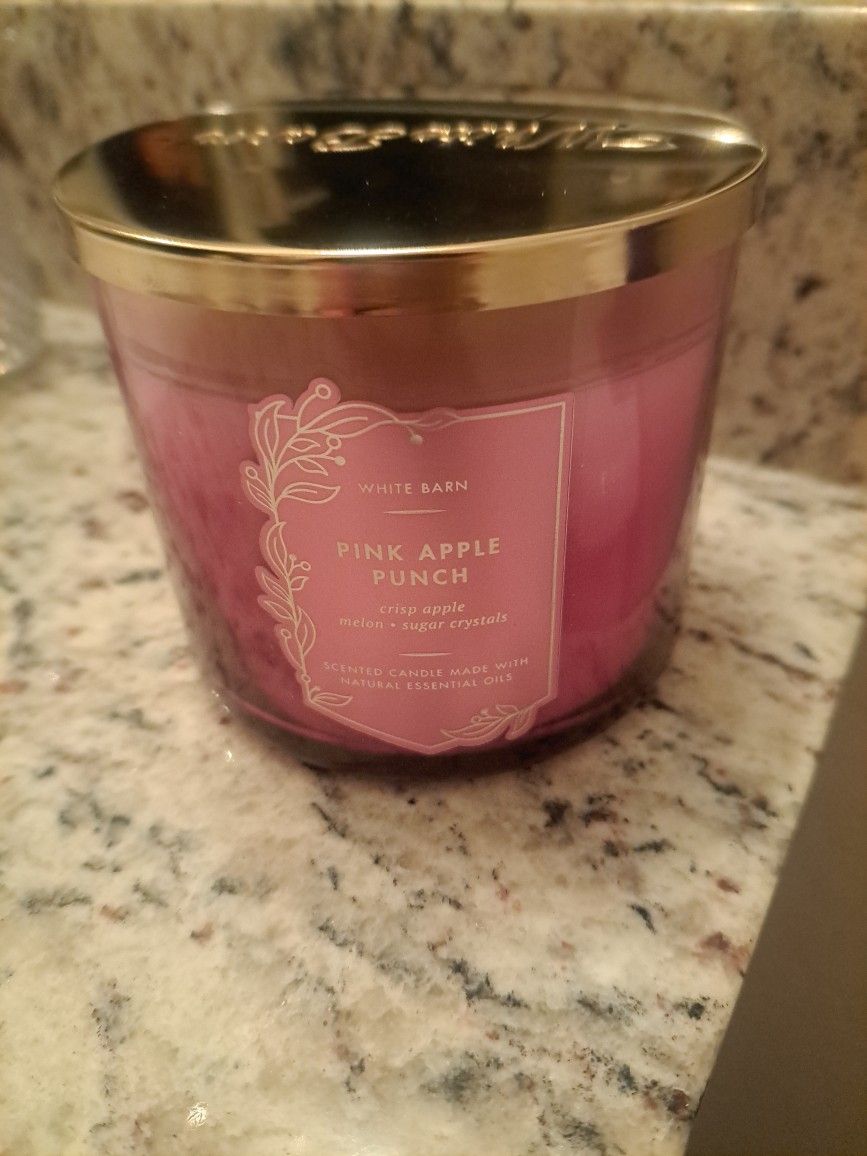 New, Bath And Body Works, Candle, White Barn, Pink Apple Punch, 3 Wick, Furniture, Pink
