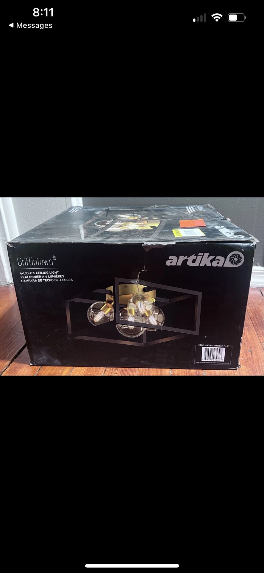 Artika Griffintown 14 in 4-Light Black & Gold Modern Farmhouse Flush Mount Light