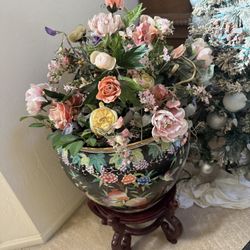 20th Century Chinese Famille Noir Fishbowl/ Planter H. 16" X W. 18”