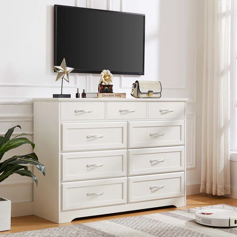 long dresser with doors Winkalon Farmhouse 10 Drawer Dresser, 63" Long Dressers for Bedroom, Chest  of Drawers Closet Organizers and Storage Clothes for Living Room, Hallway,