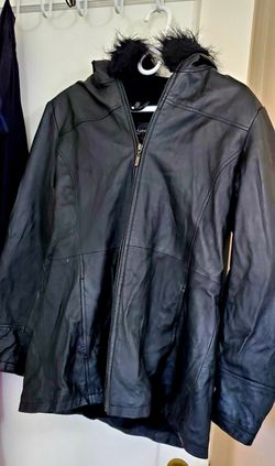 Black leather fur jacket