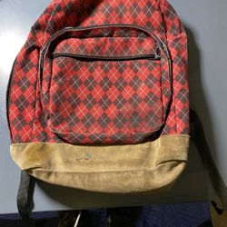 Vintage Backpack Red And Black Checkered Pattern 