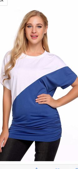 Womens Contrast Color Short Sleeve Dolman Drape Loose Fit Tunic Top