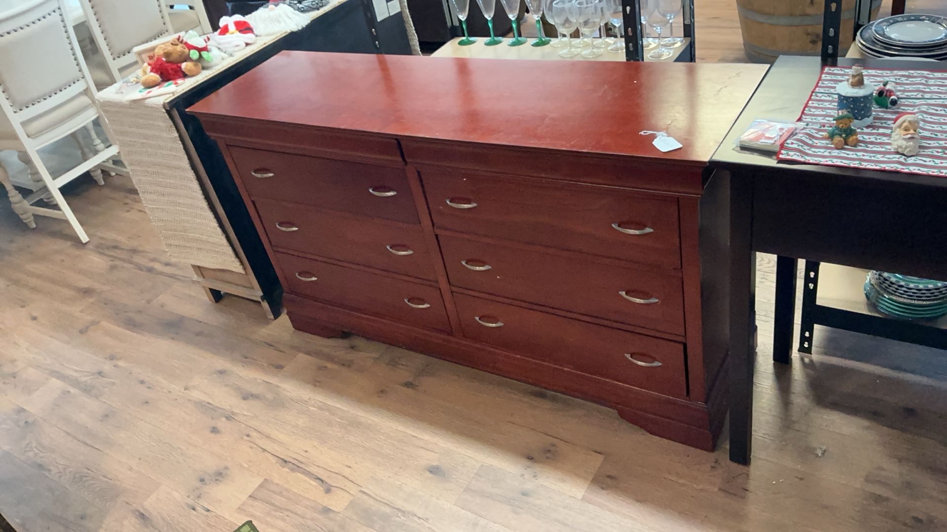 Long Low Dresser 6 Drawer Bedroom Storage Chest Cherry Tone Dressers Long Low Dresser 6 Drawer Bedroom Storage Chest Cherry Tone Dressers