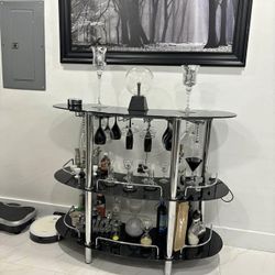 Black Glass Bar Unit New Silver