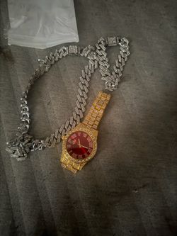 Jewelry bundle bustdown moissanite diamond jewelry. Bracelet. Watch. Necklace.