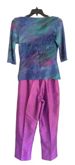 New Gina Benete Sz 10 Pant Suit Blouse Stretch & Neckline Draped Purple Satin Pants Reg $149.99