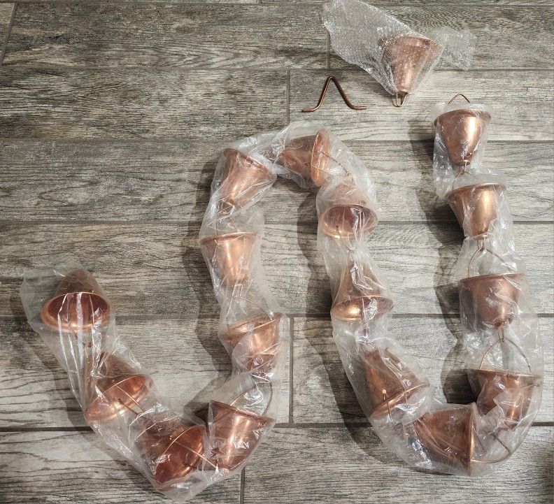 Brand new copper 92 inch rain chain bells with gutter adapter reducer bell