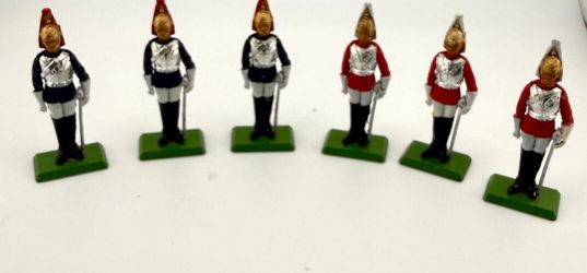 Vintage Britains Detail Household Cavalry Dismounted Guards 6 Figures Metal Base