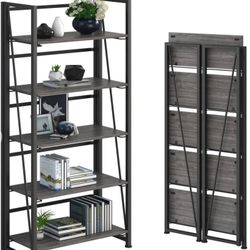 GHQME No-Assembly Folding Bookshelf Storage Shelves 5 Tiers Vintage Multifunctional Plant Flower Stand Storage Rack Shelves Bookcase for Home Office (