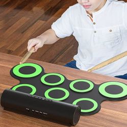 7 pads PAXCESS Electronic Stereo Digital Drum Set Roll Up Pad w/ Speaker Rechargeable,