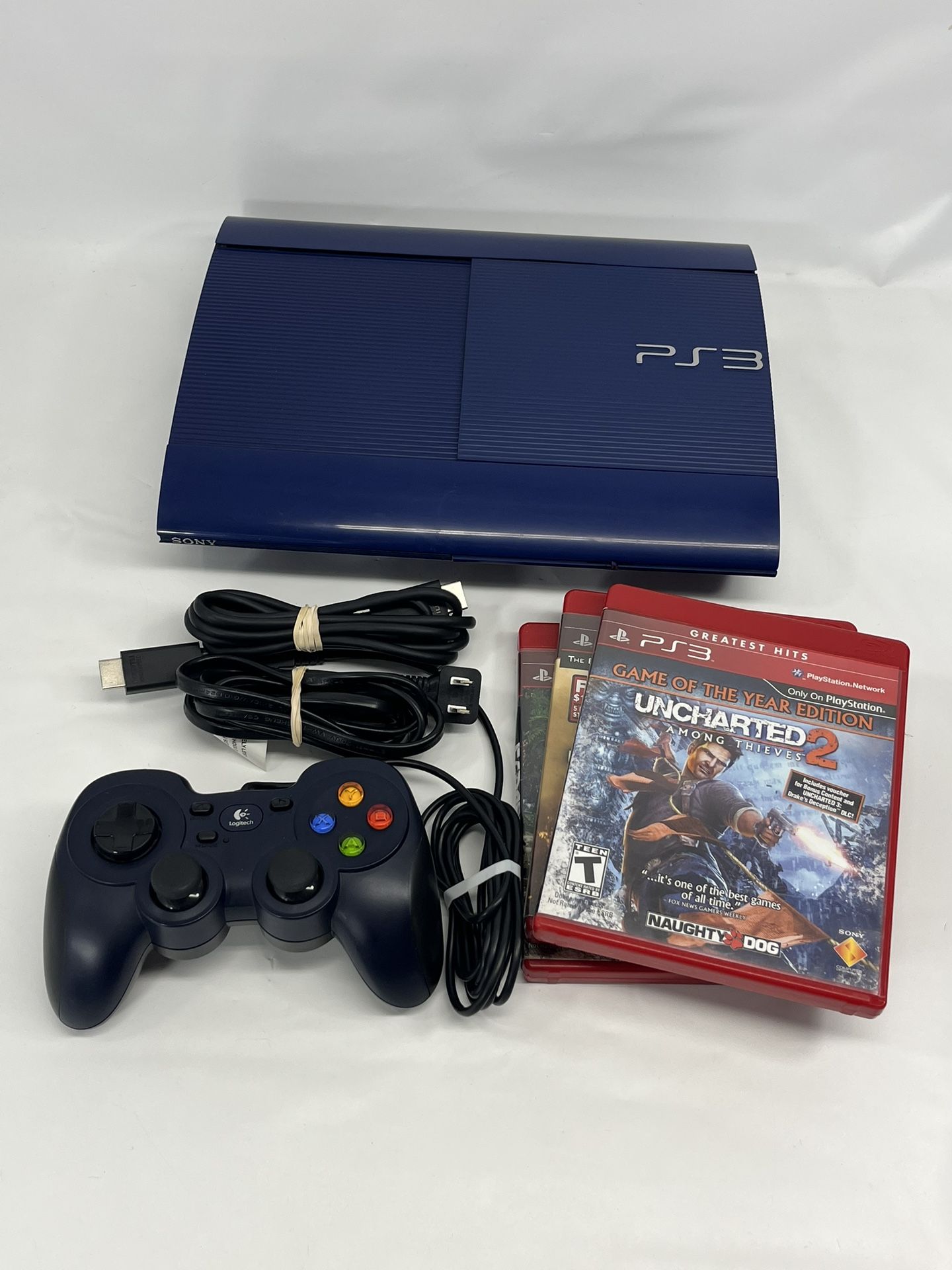 Sony Playstation 3 PS3 Super Slim 250GB Azurite Blue Console Bundle Cech-4201b