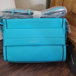 TAHARI CHARLIE CROSSBODY PURSE! COLOR AQUA!BNWT! In Plastic! VEGAN LEATHER!