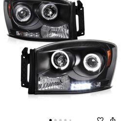 Brand New 2006-2009 Dodge Ram 1500, 2500, 3500 Headlights With Halos And LEDs 