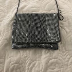Small Shiny Silver Beaded Dress Purse