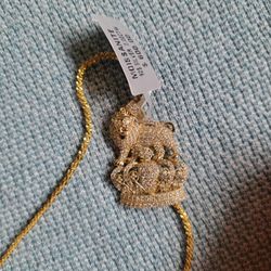 18 Kt Gold Over 925 Sterling Silver Lion Pendant 