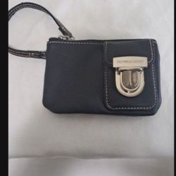 Victoria's Secret Black w/Pink Stitching Leather Wallet/Wristlet 6"×4"