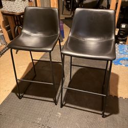 Pair of 27” Modern Faux Leather Bar Stools – Like New