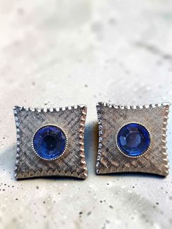 Silvertone & Blue Rivoli Crystal Cufflinks