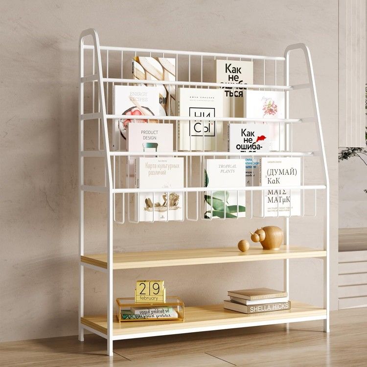 bookshelf,6 tier kids bookshelf and toy storage organizers,modern open shelf bookcase,magazine rack floor,metal book display shelf for kids rooms bedr