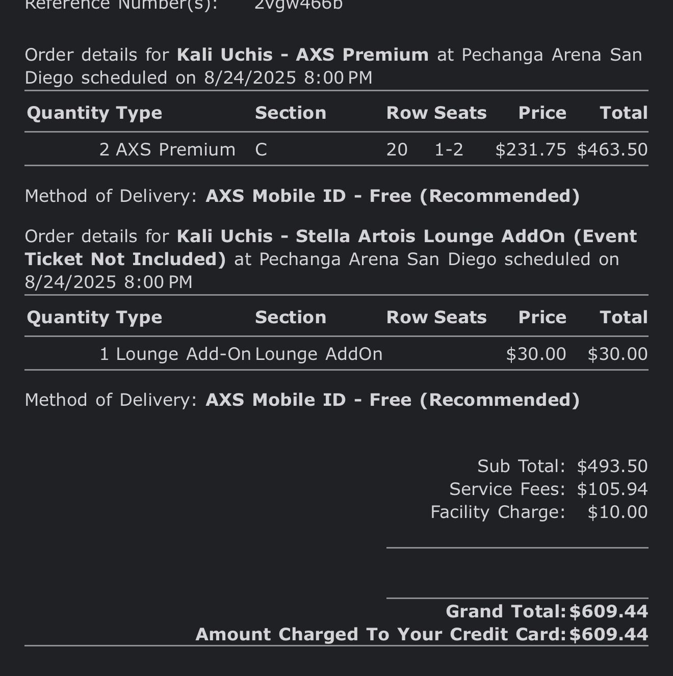 KALI UCHIS TICKETS