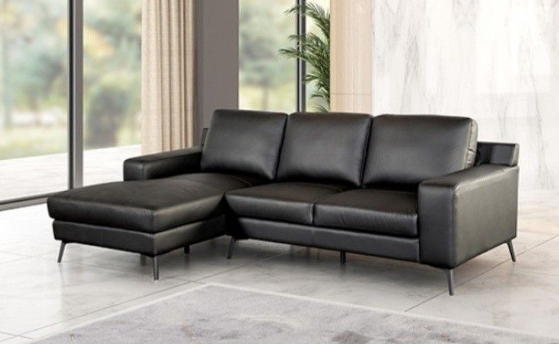 Brand New Black Leather Modern Style Sectional Sofa