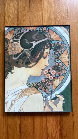 Vintage Alphonse Mucha "Primrose" (1899) Framed Art Nouveau Print – 13" x 10"