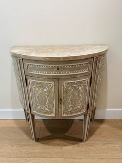 High-End Italian Hand-Painted Neoclassical Demilune Cabinet Chest w/ Key