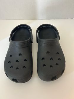 Disney Mickey Mouse Men Size 10 Women Size 12 Black Crocs w/Mickey Mouse Cutouts