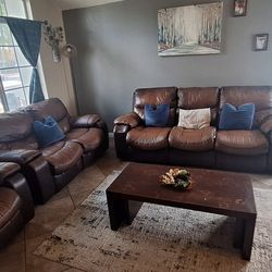 Brown leather couches