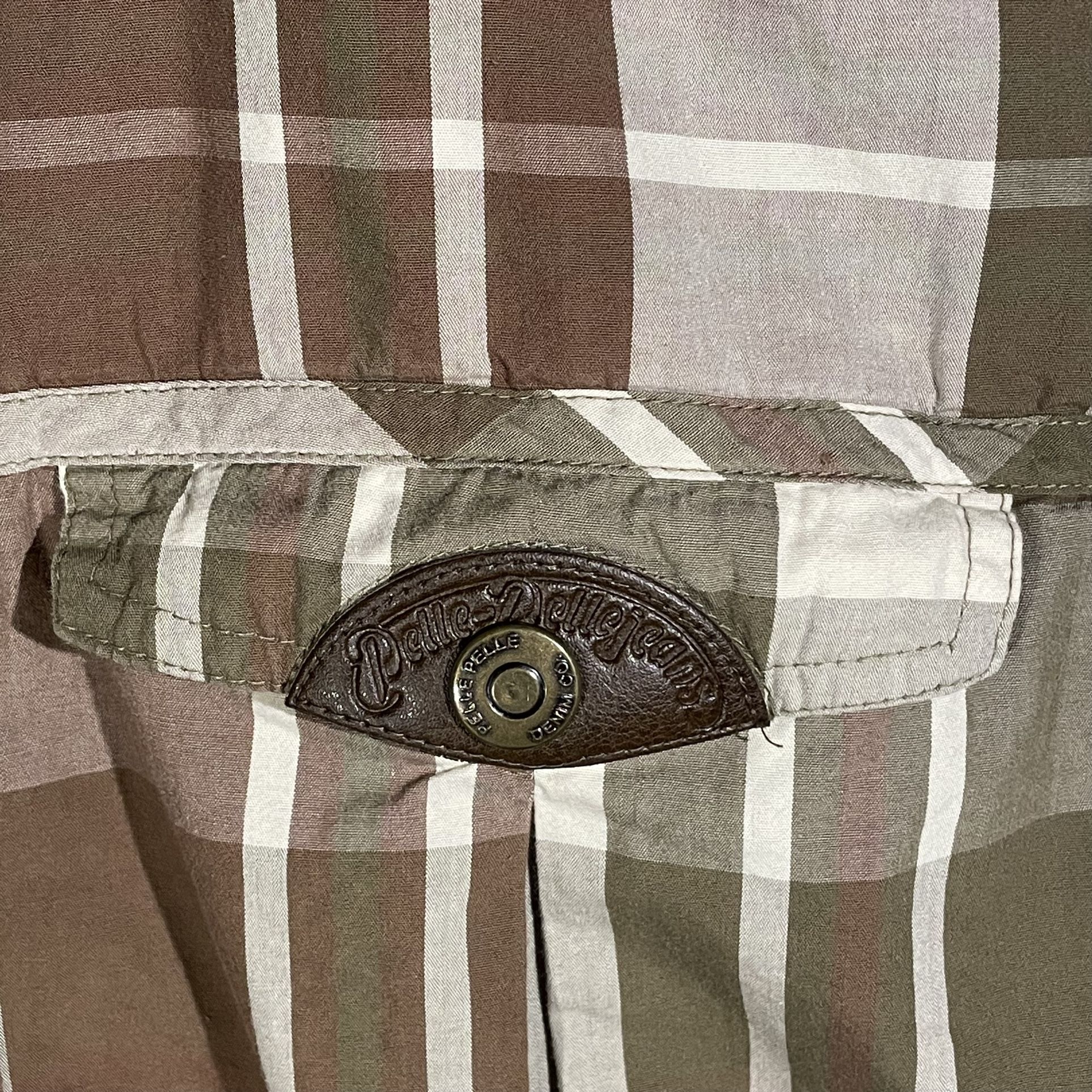 Pelle Pelle Collared Button Up Long Sleeve Brown Plaid Mens Shirt Size 3XL