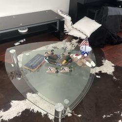glass coffee table, 2 glass end tables