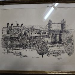 1950s Tower Of London Etching Print 
