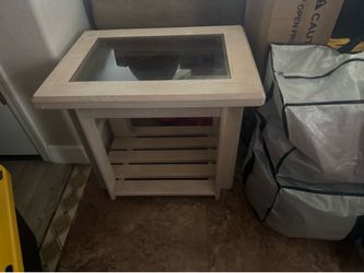 Southwest Whitewash Solid Pine and Glass Insert/Decorative Copper Arrow  Living Room Set (Coffee Table, Side Table and Behind Couch or Entryway Table
