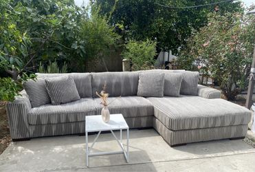 Ashley Large Gray Corduroy Sectional Sofa with Chaise