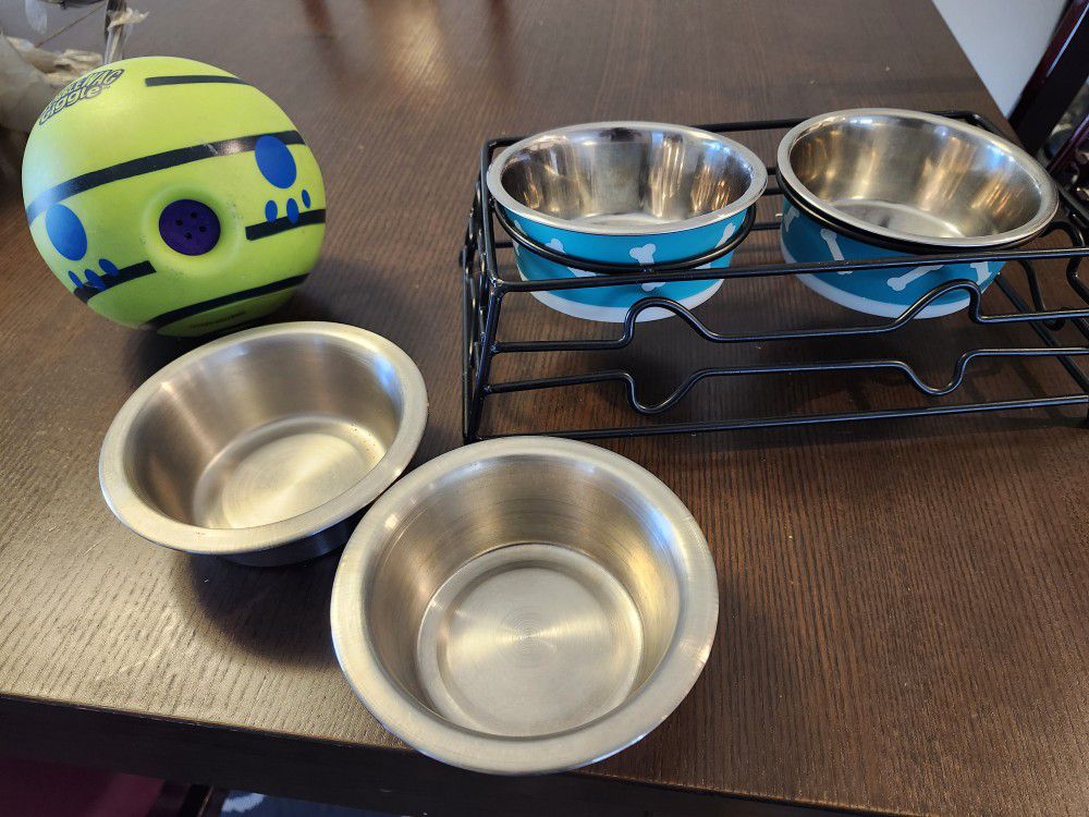 $20 For All Dog Dish Food Water Bowls Ball Toy