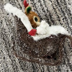 Christmas Sleigh Wicker With Faux Fur Trim And Beads To Look Like Snow/Ice - Home