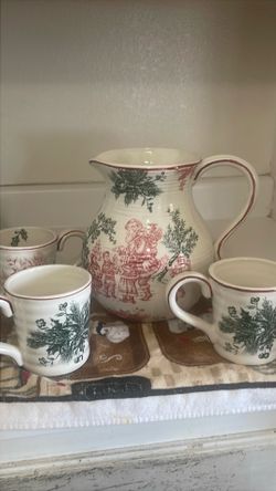 Jarrón de barro para 4 1/2 litros le caben y sus 3 tazas de 1/2 litro navideño nuevo